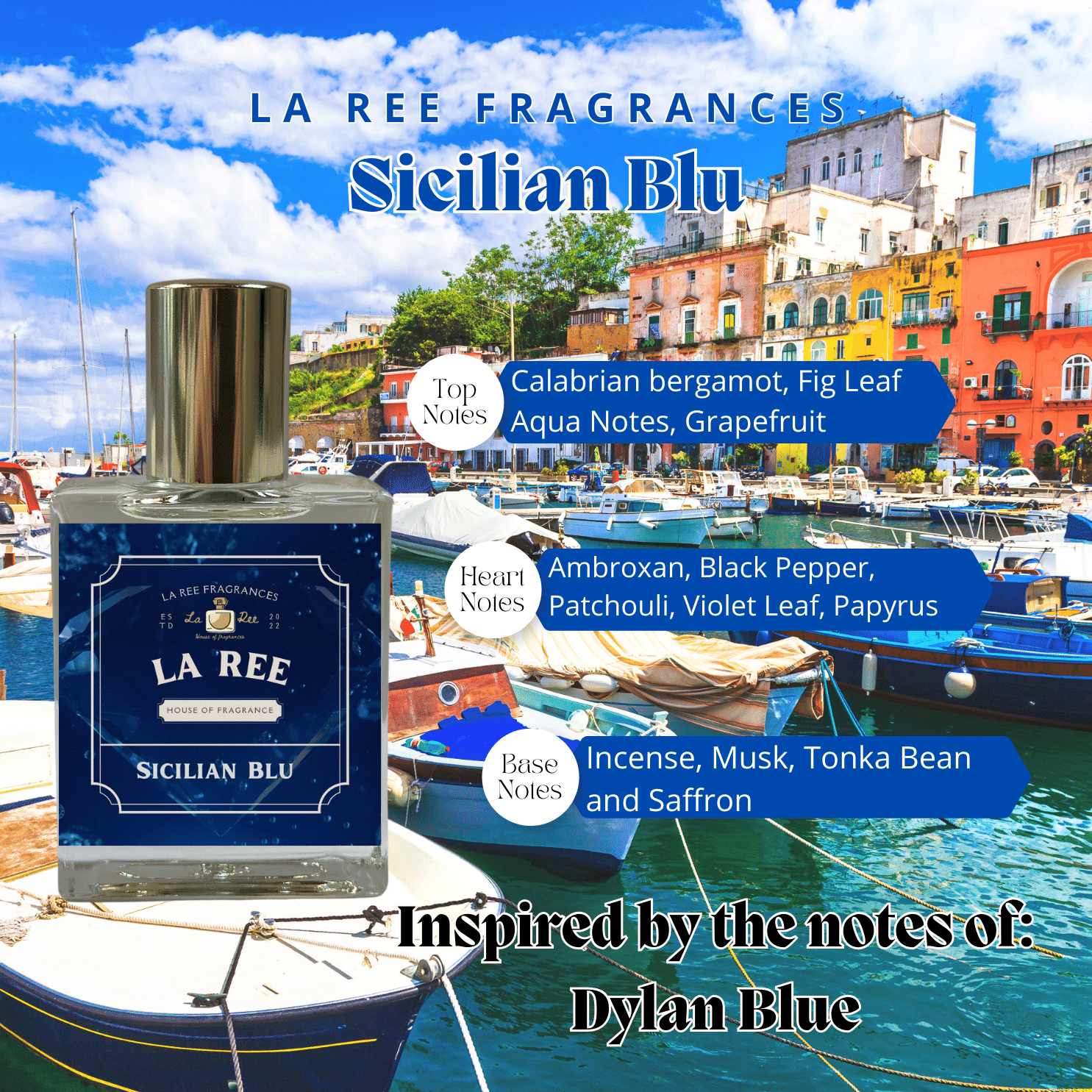 Sicilian Blu inspired by Dylan Blue La Ree Fragrances